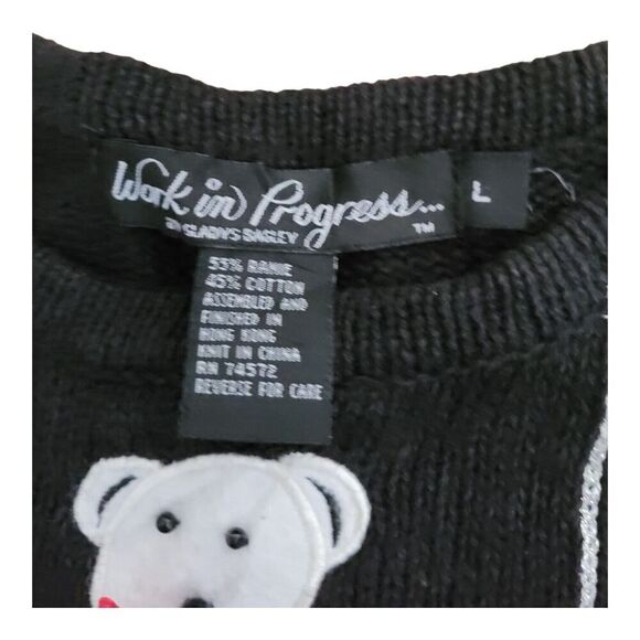 Vintage Ugly Christmas Sweater Reindeer Angels Bells Black SZ L - Picture 5 of 5